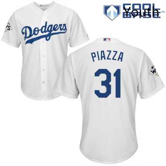 Youth Majestic Los Angeles Dodgers 31 Mike Piazza Authentic White Home 2017 World Series Bound Cool Base MLB Jersey